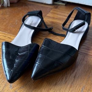 All Black Ankle Strap Flats - New Leather Anthro